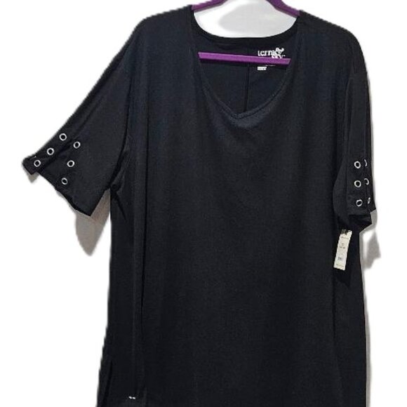 New BLACK V-NECK SHORT SLEEVE GROMMETS TUNIC TOP  1X  GOTH ALTERNATIVE BUSINESS - Picture 1 of 5